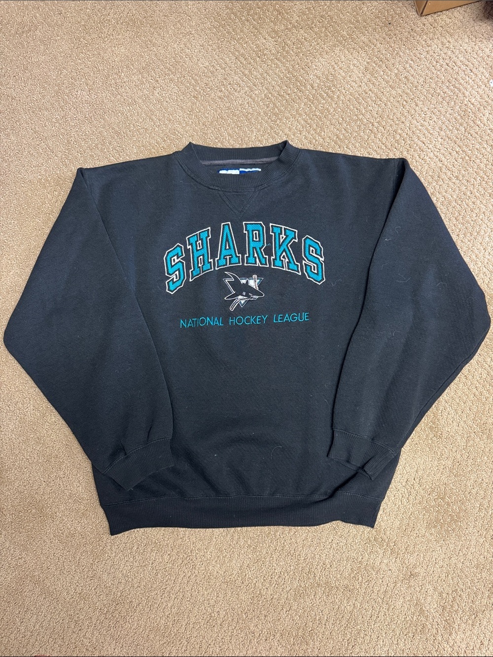 Vintage Retro San Jose Sharks Logo Athletic Black Crewneck